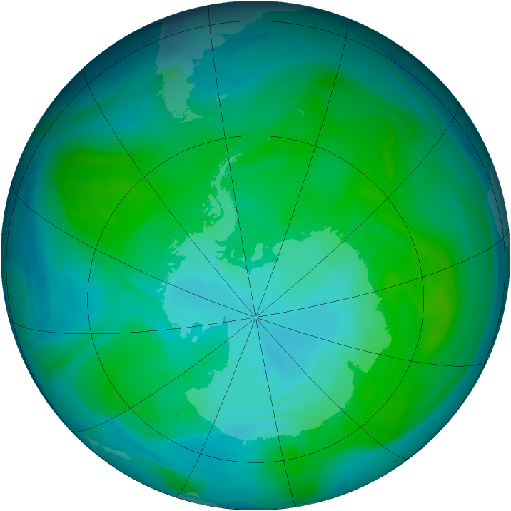 Antarctic ozone map for 02 January 2005